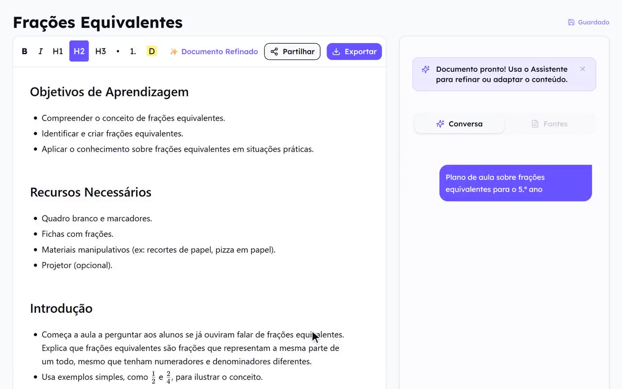 A Scooli em ação: um plano de aula de Matemática a ser gerado